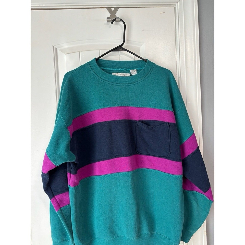 1990's Apparel Zone Crewneck Woman's Sweatshirt, Green , Color Block Design, L